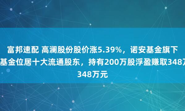 富邦速配 高澜股份股价涨5.39%，诺安基金旗下1只基金位居十大流通股东，持有200万股浮盈赚取348万元